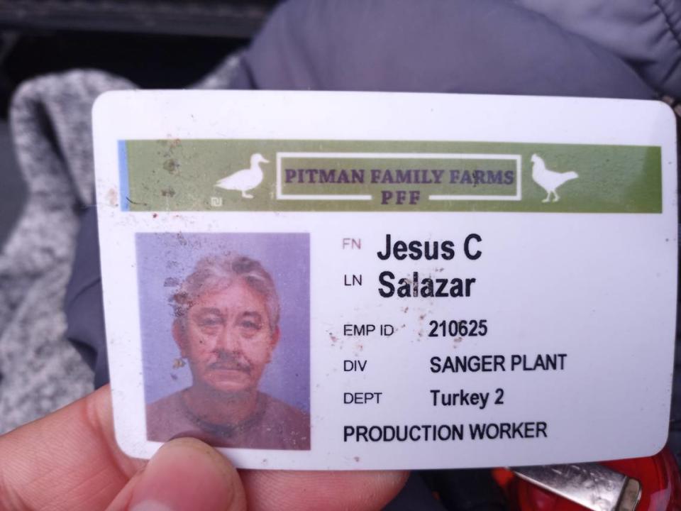 Photo of Jesus Salazar’s employee identification card taken at scene of accident on May 6, 2023.