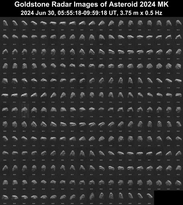 The full set of 2024 MK images. (<a href="https://www.jpl.nasa.gov/news/nasas-planetary-radar-tracks-two-large-asteroid-close-approaches" rel="nofollow noopener" target="_blank" data-ylk="slk:NASA/JPL-Caltech;elm:context_link;itc:0;sec:content-canvas" class="link ">NASA/JPL-Caltech</a>)