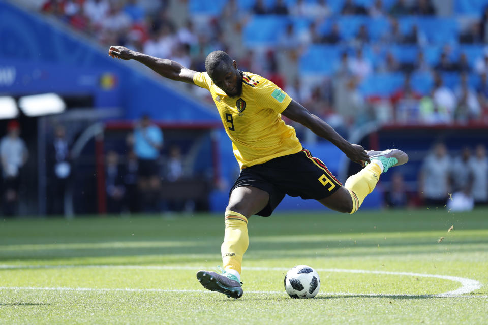 <p>Belgium’s Romelu Lukaku scores his side’s second goal. </p>