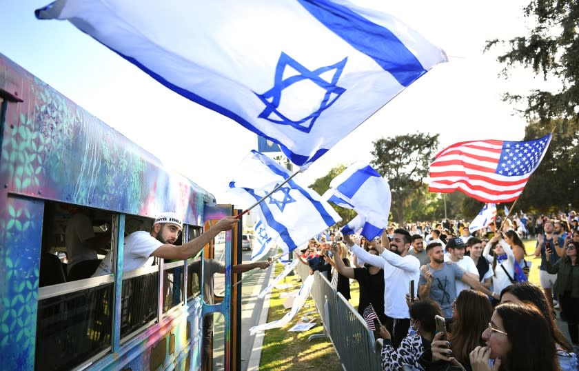 BEVERLY HILLS-CA-MAY 23, 2021: People celebrate during a United Against Antisemitism rally in Beverly Hills Sunday (Wally Skalij / Los Angeles Times)