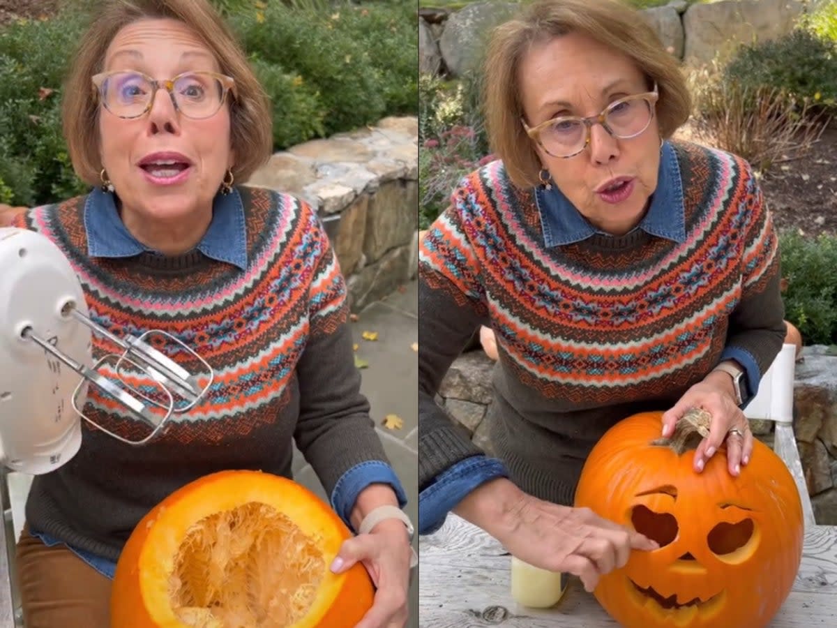 Barbara Costello shows her fans how to carve a pumpkin efficiently (TikTok/@brunchwithbabs)