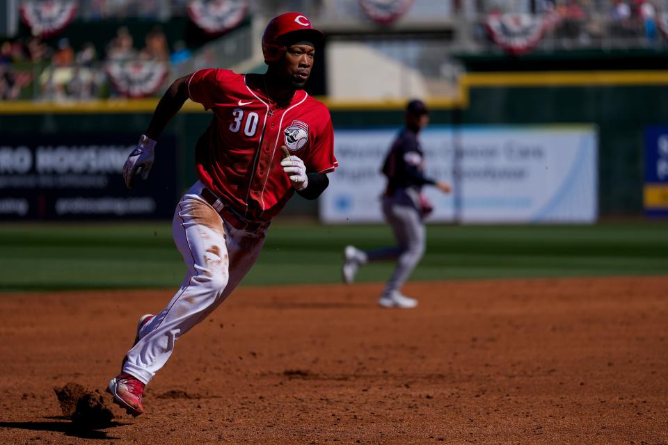 Cincinnati Reds center fielder Will Benson's athleticism and power have flashed at Reds spring training. “They’ve given me so many opportunities, and thankfully I’ve been cashing in on those opportunities,” he said.