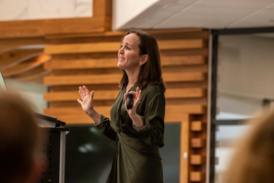 Pediatric surgeon Dr. Dana Suskind, author of the book "Parent Nation, Unlocking Every Child's Potential, Fulfilling Society's Promise," speaks about talking and interacting with young children helps maximize their brain development Sunday, June 12, 2022 during CivicCon at the Studer Community Institute in Pensacola.