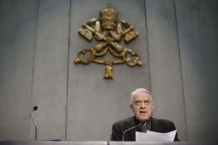 FILE PHOTO: Vatican spokesman Father Federico Lombardi talks during a news conference at the Vatican February 5, 2016. REUTERS/Max Rossi