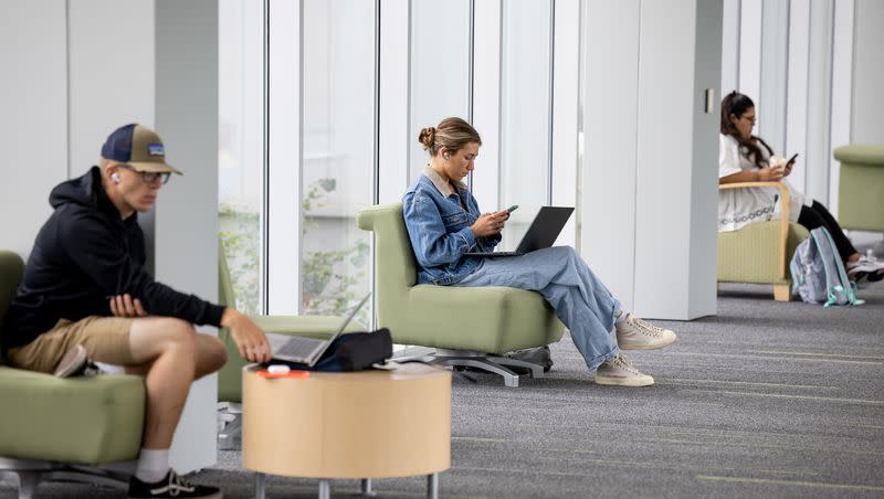 Students work in a common space at Utah Valley University in Orem on Thursday, Sept. 15, 2022.