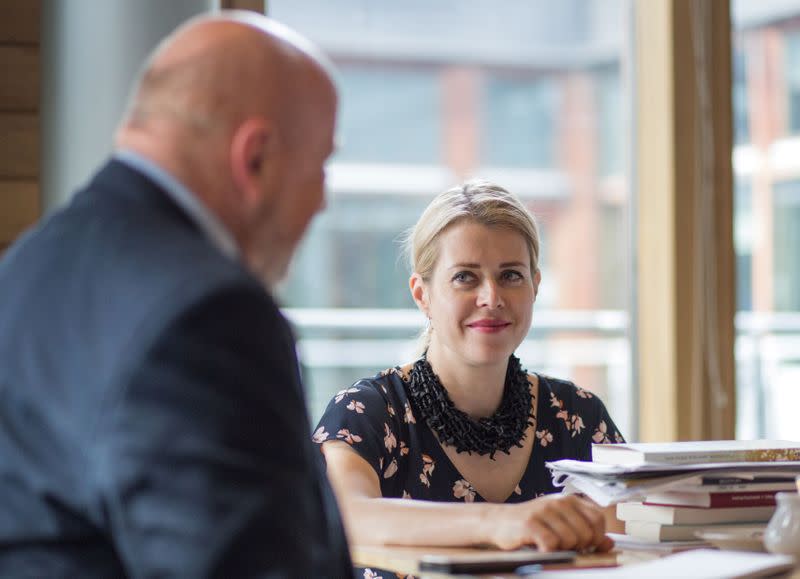 Belarusian opposition figure Veronika Tsepkalo attends a meeting in Warsaw