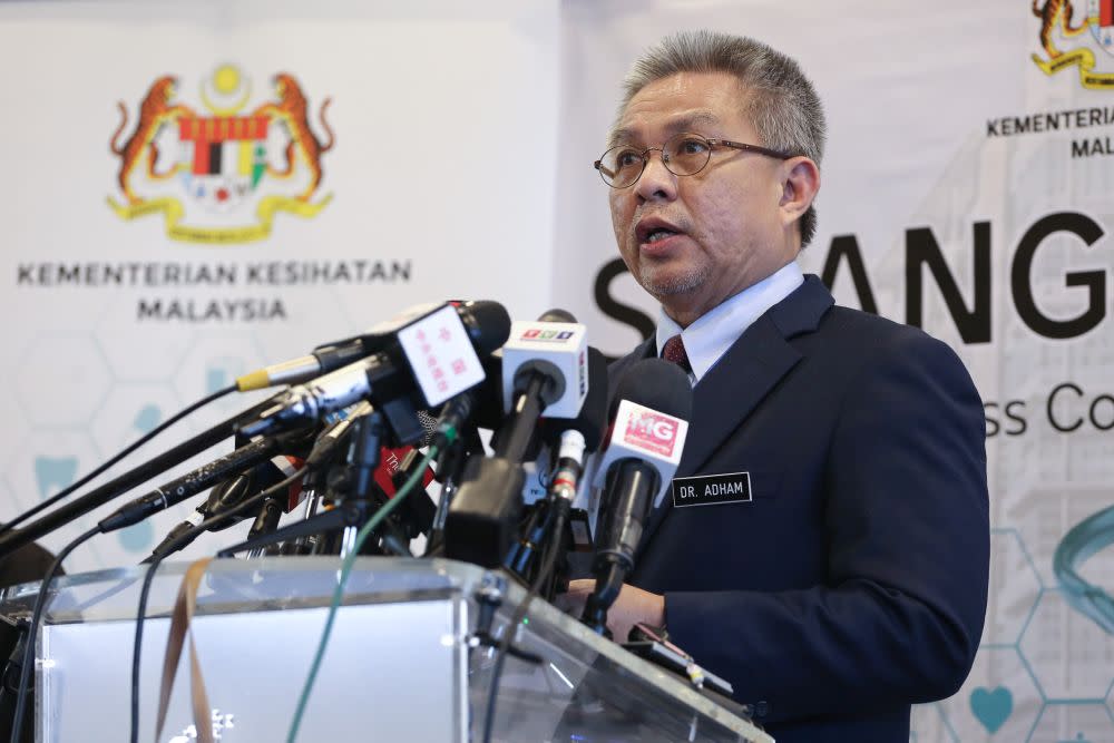 Health Minister Datuk Seri Dr Adham Baba speaks during a press conference at the Malaysia Agro Exposition Park Serdang April 3, 2020.  — Picture by Yusof Mat Isa