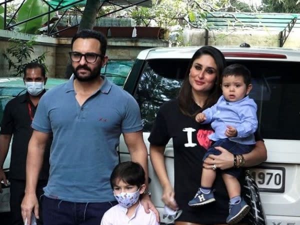 Kareena Kapoor with Saif Ali Khan and sons Taimur Ali Khan and Jehangir Ali Khan