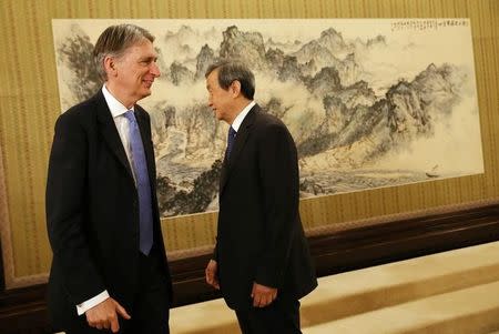 Britain's Chancellor of the Exchequer, Philip Hammond and Chinese Vice-Premier Ma Kai meet at Zhongnanhai in Beijing, China, 22 July 2016. REUTERS/How Hwee Young/Pool