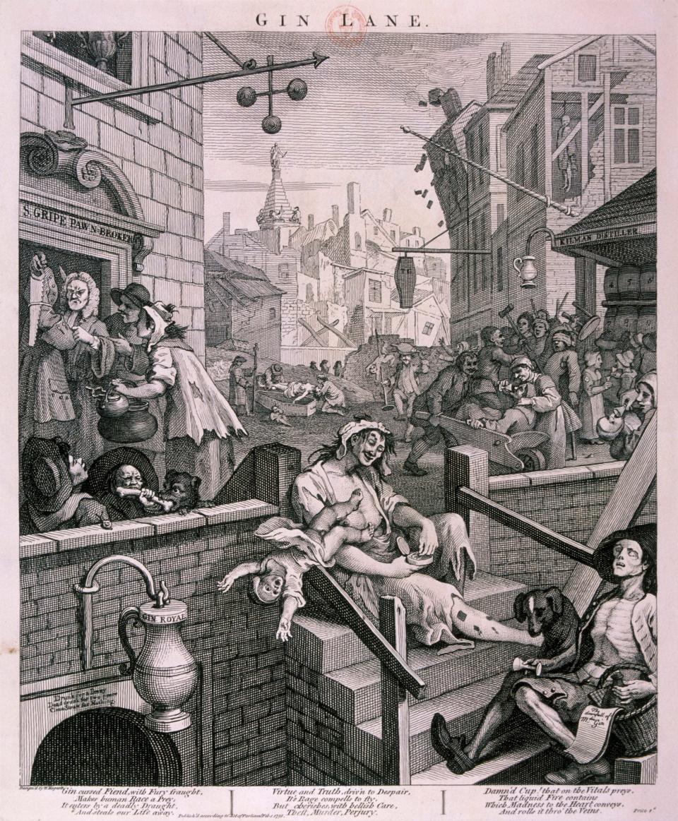 Run wild: Gin Lane (1751) by Hogarth depicts a scene of the St Giles slums - Guildhall Library & Art Gallery/Heritage Images/Getty Images