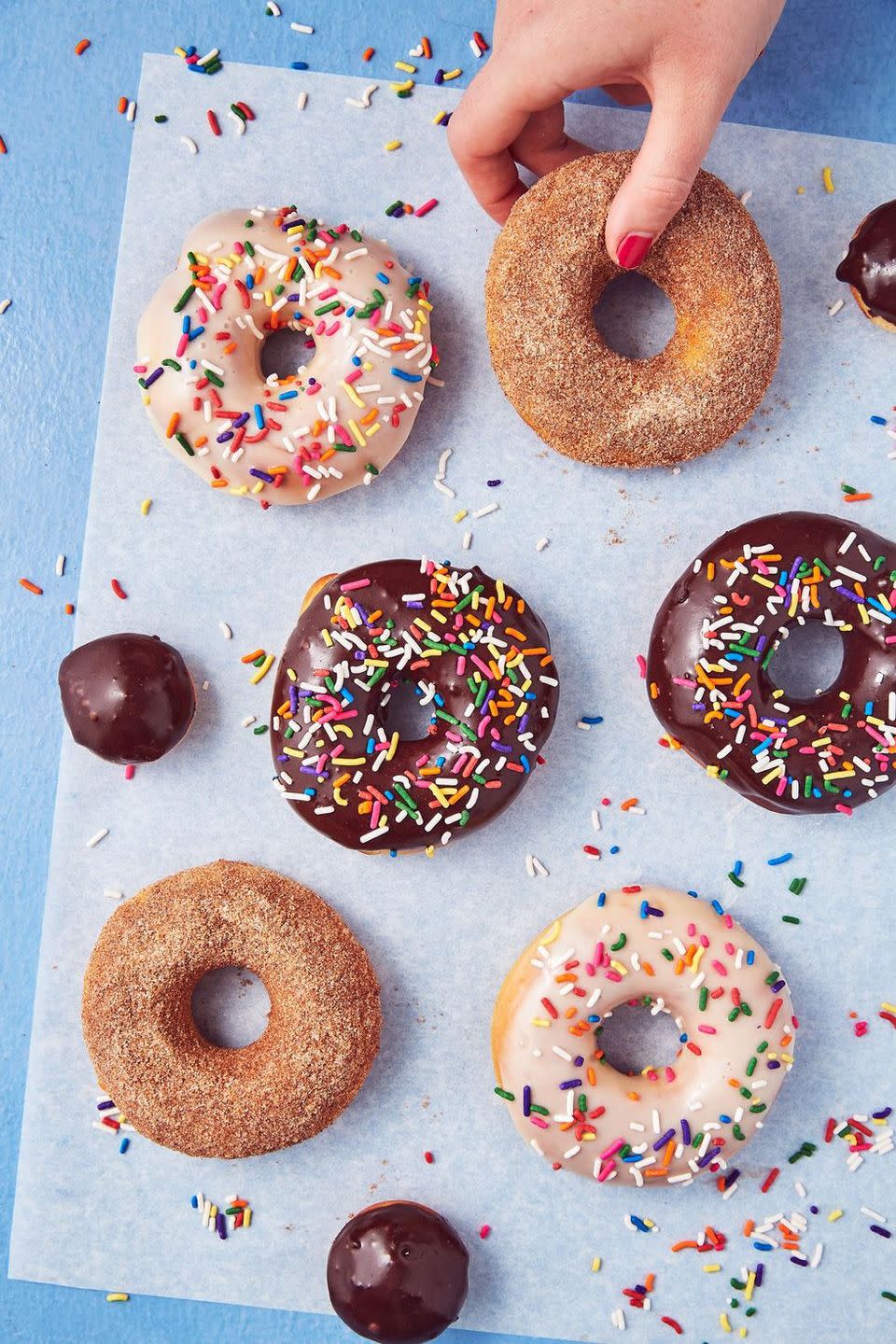 <p>Instead of tasting like a cake shaped like a doughnut, each of these tastes like freshly fried<a href="https://www.delish.com/cooking/recipe-ideas/a24788319/how-to-make-donuts-at-home/" rel="nofollow noopener" target="_blank" data-ylk="slk:classic glazed donuts;elm:context_link;itc:0;sec:content-canvas" class="link "> classic glazed donuts</a> thanks to the dough still being a yeasted dough. They are light and airy, without the extra oil. <br><br>Get the <a href="https://www.delish.com/cooking/recipe-ideas/a28108343/air-fryer-doughnuts-recipe/" rel="nofollow noopener" target="_blank" data-ylk="slk:Air Fryer Donuts recipe;elm:context_link;itc:0;sec:content-canvas" class="link "><strong>Air Fryer Donuts</strong> <strong>recipe</strong></a>. </p>