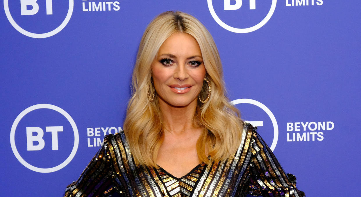 Tess Daly stunned in a festive frock for last night's instalment of Strictly Come Dancing. (Getty Images)