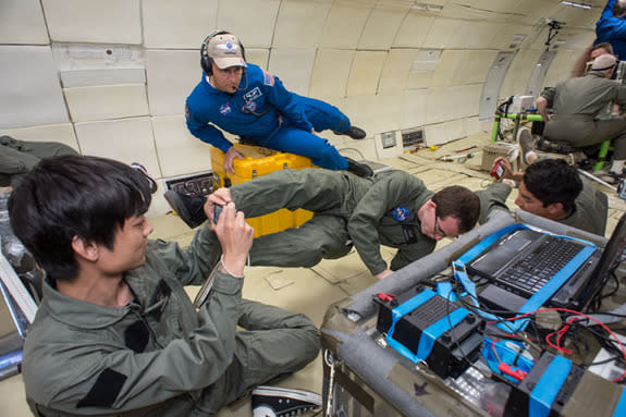 The first group of fliers for UCSD (from left to right: Victor Hong, Andrew Beeler and Henry Lu) ran their experiment with ethanol and kerosene on April 10, 2014.