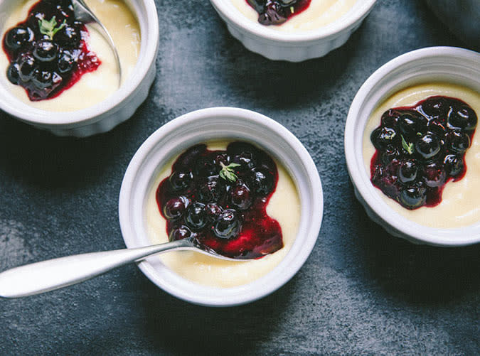 Lemon Pudding with Blueberry Compote