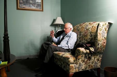 Democratic U.S. Presidential candidate Bernie Sanders prepares to speak for a video to supporters at Polaris Mediaworks in Burlington, Vermont, U.S., June 16, 2016. REUTERS/Matt McClain/Pool