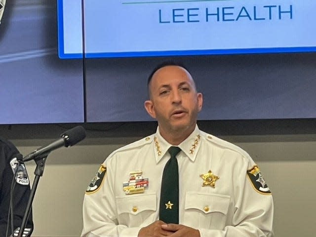 Lee County Sheriff Carmine Marceno addresses Lee County road deaths during a Dec. 1, 2022, press conference at the Fort Myers Police Department headquarters.