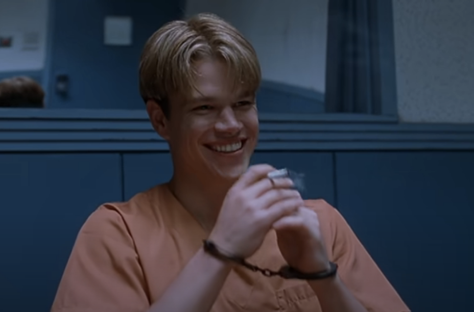 Matt in handcuffs in a scene from "Good Will Hunting"