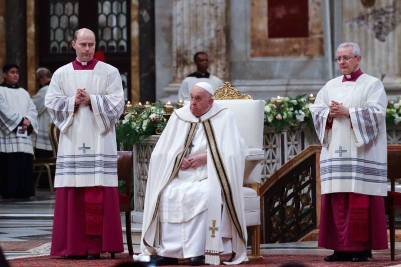 Pope Francis attends the celebration of Second Vespers of the solemnity of the Conversion of Saint Paul the Apostle in the basilica of St. Paul Outside the Wall in Rome. Evandro Inetti/ZUMA Press Wire/dpa