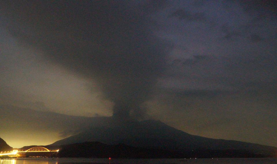 Sakurajima erupts in Tarumizu City, Kagoshima Prefecture, Japan, on July 24, 2022.