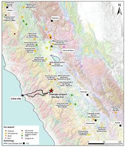 Project Location: The Chanape Project is located ~140 km by road from Lima, the capital of Peru. The Project is located within a strongly-mineralised belt with several operating mines.