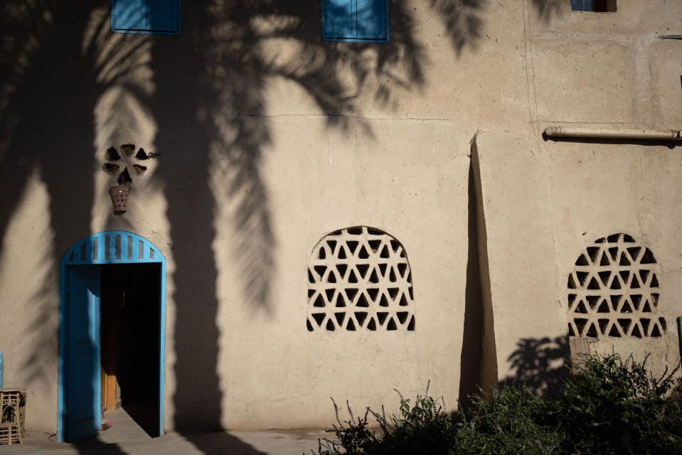 The back courtyard of Fekri Hassan's home, a renovated Hassan Fathy house in New Gourna in the suburbs of Luxor, Egypt. (Sima Diab for The Washington Post)