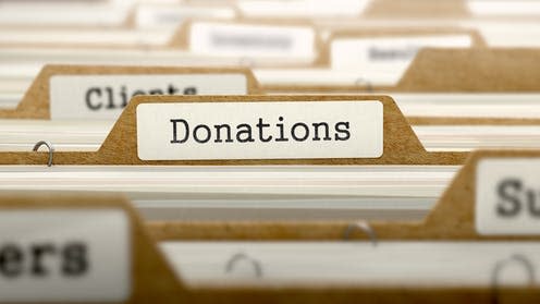<span class="caption">The way charities use and hold data on behalf of their clients and donors creates problems under GDPR.</span> <span class="attribution"><a class="link " href="https://www.shutterstock.com/image-illustration/donations-concept-word-on-folder-register-291008834" rel="nofollow noopener" target="_blank" data-ylk="slk:Tashatuvango/Shutterstock;elm:context_link;itc:0;sec:content-canvas">Tashatuvango/Shutterstock</a></span>