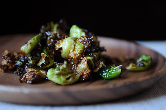 Crispy Fried Brussels Sprouts with Honey and Sriracha