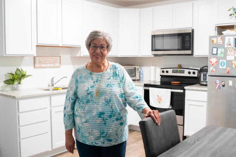 Kyra Cano, 84, is paying $275 a month to live in a new two-bedroom apartment in the Central Landing neighborhood at 6100 W. Maple St.