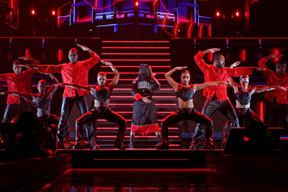Nicki Minaj's show at the Moody Center was a spectacular event with elaborately choreographed danced numbers.
