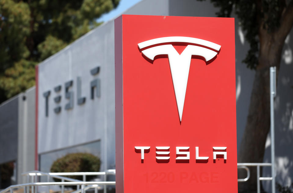 FREMONT, CALIFORNIA - APRIL 20: A sign is posted in front of a Tesla service center on April 20, 2022 in Fremont, California.