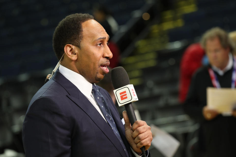 OAKLAND, CA  - May 31:  Stephen A. Smith  is photographed during the ESPN post-show after the game between Cleveland Cavaliers and Golden State Warriors in Game One of the 2018 NBA Finals on May 31, 2018 at ORACLE Arena in Oakland, California. NOTE TO USER: User expressly acknowledges and agrees that, by downloading and/or using this photograph, user is consenting to the terms and conditions of the Getty Images License Agreement. Mandatory Copyright Notice: Copyright 2018 NBAE (Photo by Joe Murphy/NBAE via Getty Images)