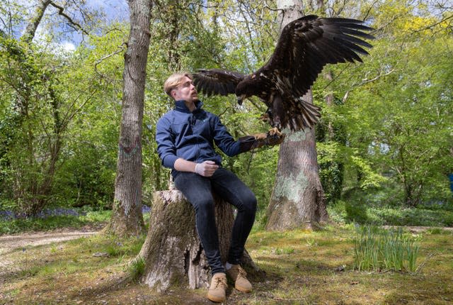 Charlie Rolle and Chief at his new home at the nature and tourist destination, Robin Hill Park, near Newport on the Isle Of Wight