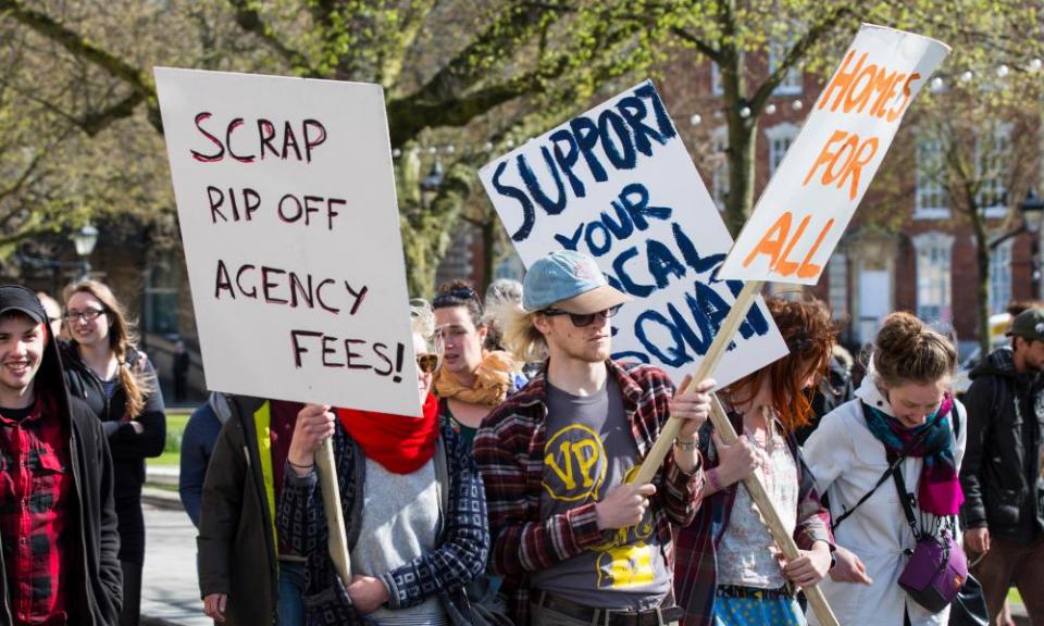 A protest against soaring rents and slum landlords in Bristol.