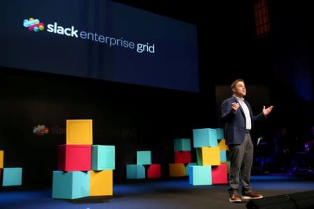 FILE PHOTO: Stewart Butterfield, CEO of Slack, talks during the business messaging company's event in San Francisco, California, U.S., January 31, 2017.   REUTERS/Beck Diefenbach/File Photo