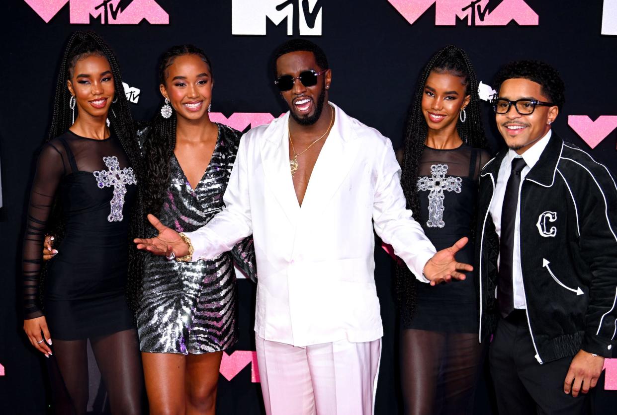 Diddy, Justin Dior Combs, Chance Combs, Jessie James Combs and D'Lila Star Combs attending the MTV Video Music Awards 2023 held at the Prudential Center in Newark, New Jersey.