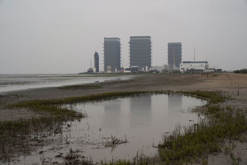 SpaceX’s Starship rocket prototypes are pictured at SpaceX Starbase in Brownsville