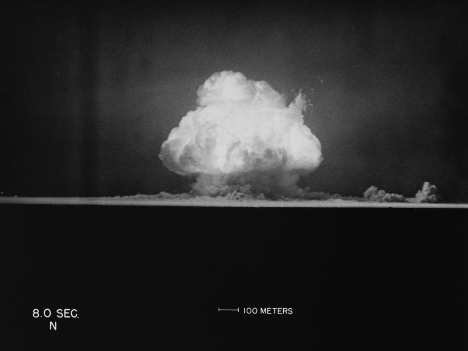 This photo shows the explosion eight seconds after detonation in 1945.