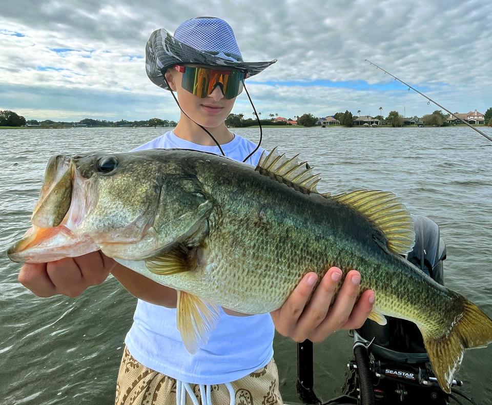 Brody Petrowske, 14, of Winter Haven, caught this 6-and-a-half-pound bass on a Zoom speed worm while fishing the south Winter Haven chain on his birthday with Capt. Jackson Williams of Action Bass Guide Service recently.