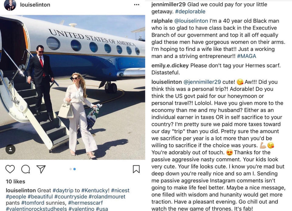 This post has since been deleted from Linton's account. (Photo: Louise Linton/Instagram)