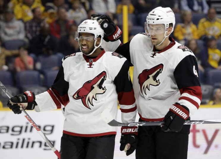 Arizona Coyotes left wing Anthony Duclair found himself with an unexpected proposal on his hands recently. (Mark Humphrey/AP)