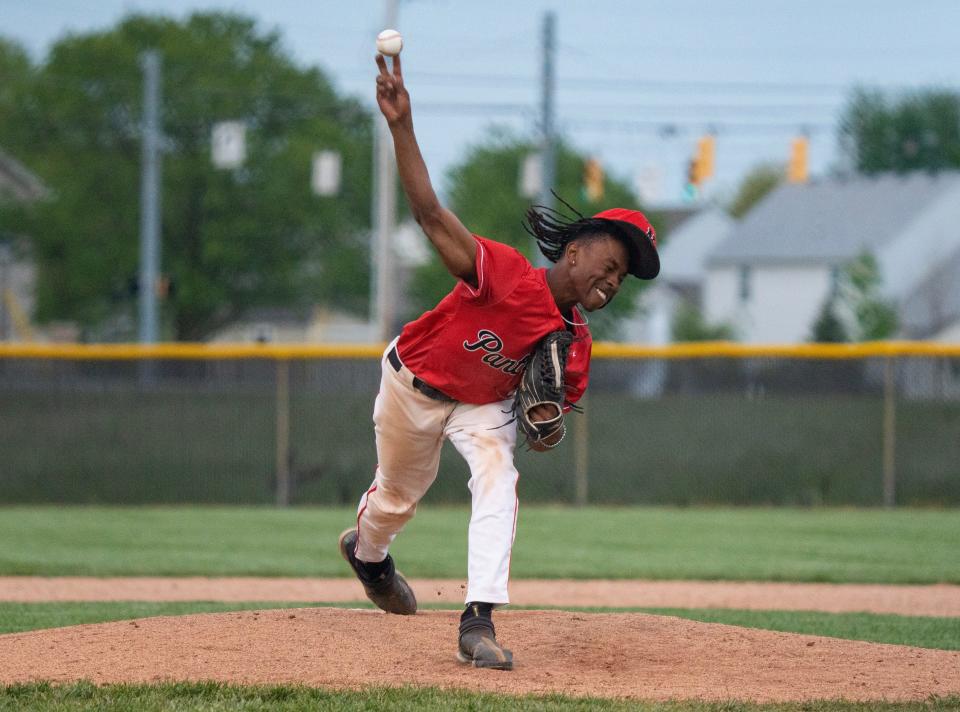 North Central High School junior Micah Rienstra-Kiracofe pitches Friday, May 5, 2023, during a game against Perry Meridian at Holder Field in Indianapolis.