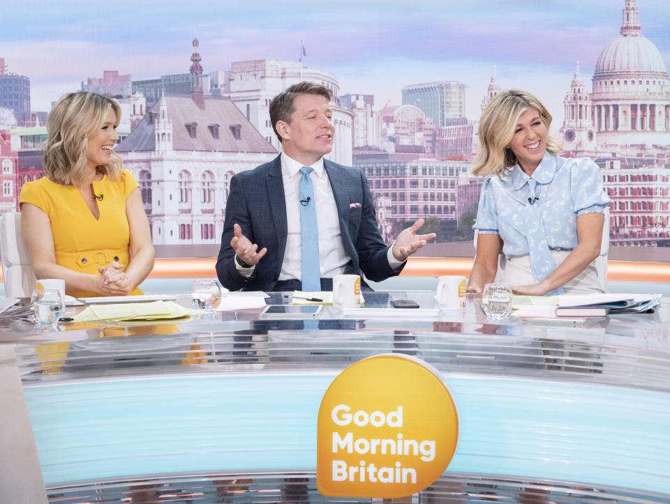 Charlotte Hawkins, Ben Shephard and Kate Garraway on &#39;Good Morning Britain&#39; TV show (ITV) 

