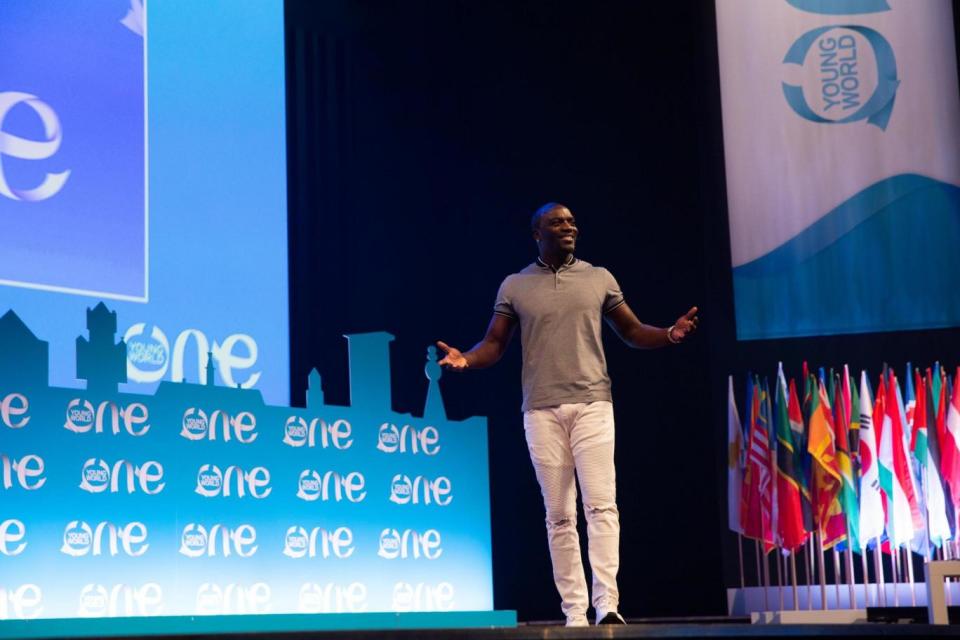 Akon made the announcement in front of a large crowd (One Young World)