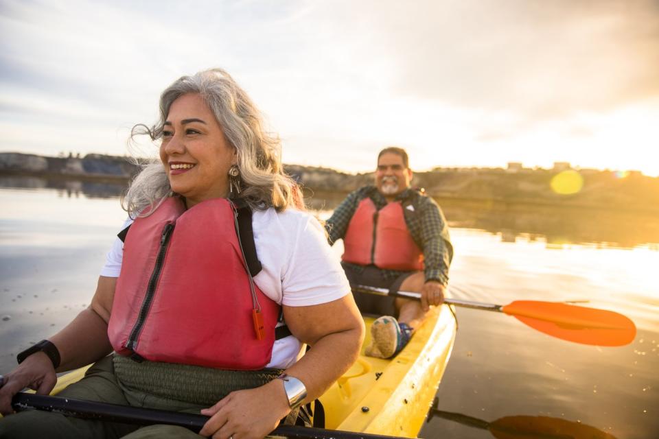 Two people kayaking.