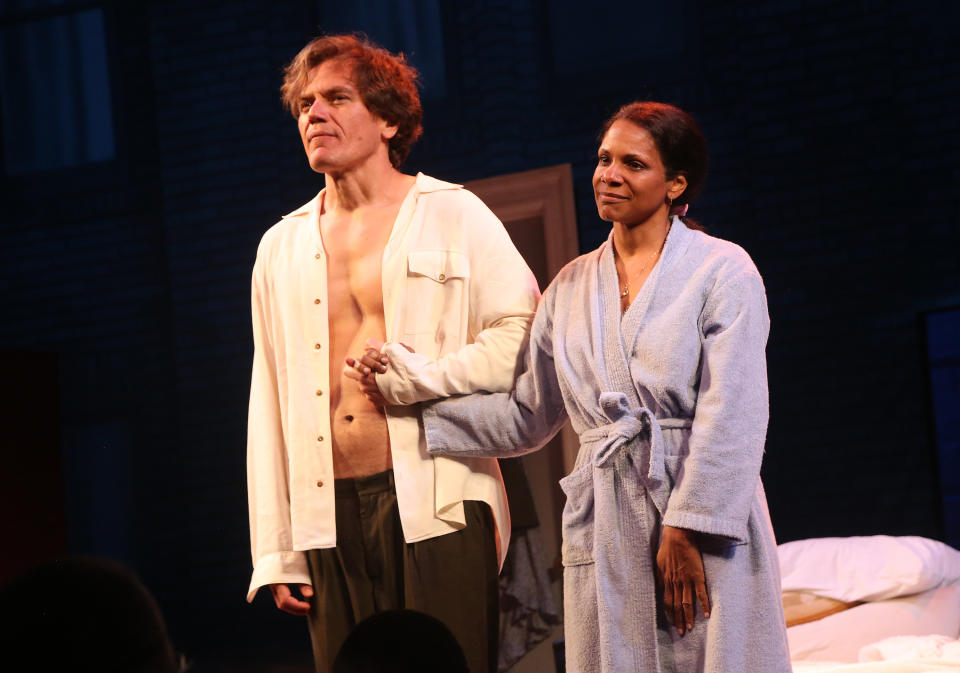 NEW YORK, NEW YORK - MAY 29:  Michael Shannon and Audra McDonald during the curtain call for the revival of "Frankie and Johnny in The Clair de Lune" at The Broadhurst Theatre on May 29, 2019 in New York City. (Photo by Bruce Glikas/WireImage)