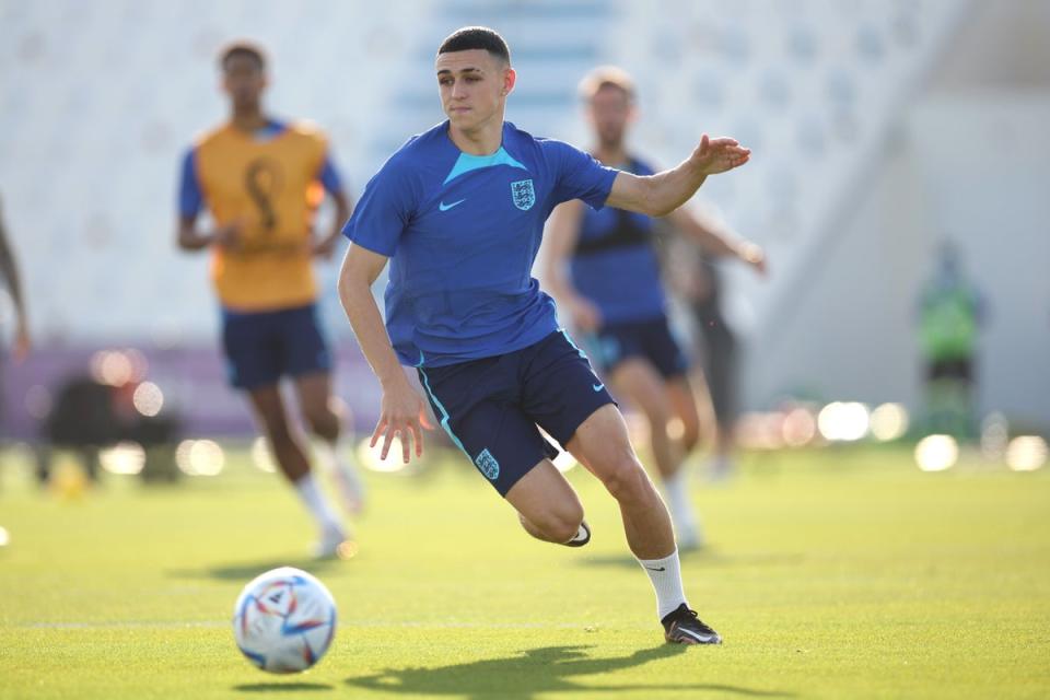 Foden in training ahead of England’s Group B game against Wales (The FA/Getty)