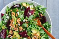 <p>This is the <a href="https://www.delish.com/uk/cooking/recipes/a29840065/courgette-salad/" rel="nofollow noopener" target="_blank" data-ylk="slk:perfect salad;elm:context_link;itc:0;sec:content-canvas" class="link ">perfect salad</a>: creamy goat cheese (sub feta if you prefer it), roasted beets, avocado. We love rocket for its peppery bite, but feel free to swap in whatever salad green you like.</p><p>Get the <a href="https://www.delish.com/uk/cooking/recipes/a31219659/roasted-beet-goat-cheese-salad-recipe/" rel="nofollow noopener" target="_blank" data-ylk="slk:Roasted Beet Goat Cheese Salad;elm:context_link;itc:0;sec:content-canvas" class="link ">Roasted Beet Goat Cheese Salad</a> recipe.</p>