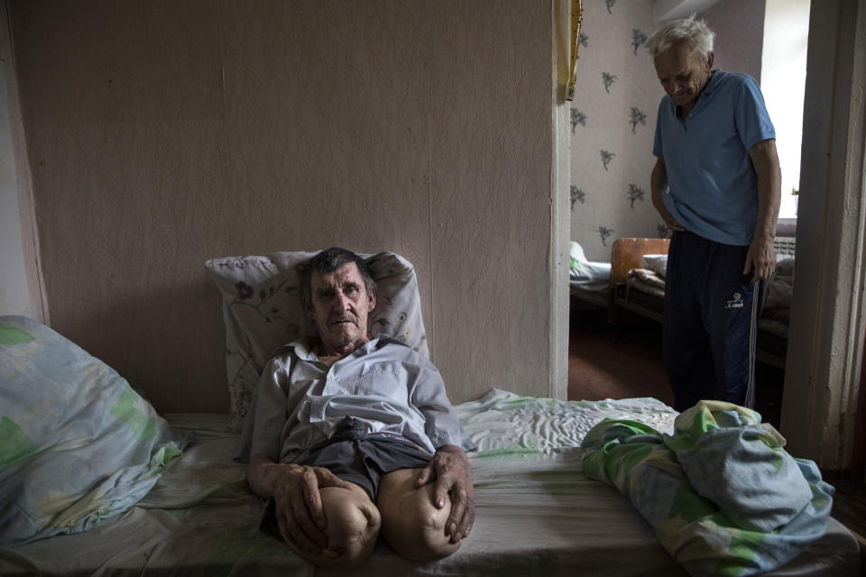 <span class="s1">Ivan Ivanovich, age 65, has no memory of how he lost his legs. He was brought to the Druzhkovka nursing home by health care workers, abandoned by his family; his daughter lives in Russia. He used to work as a coal miner. (Photograph by Paula Bronstein)</span>