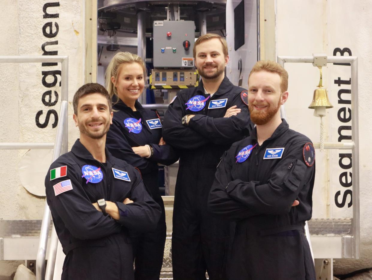 Newly-selected crew for the next mission of NASA's Human Exploration Research Analog. Pictured are Roberto Carlino, clockwise from left, Jennifer Milczarski, Brad Hensley, and Russ Klvacek.