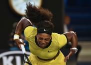 Serena Williams of the US reacts during her women's singles final match against Germany's Angelique Kerber